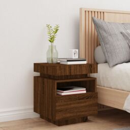 Berkfield Home Bedside Cabinet with LED Lights Brown Oak 40x39x48.5 cm - thumbnail 3