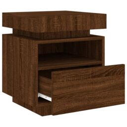 Berkfield Home Bedside Cabinet with LED Lights Brown Oak 40x39x48.5 cm - thumbnail 6