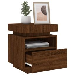 Berkfield Home Bedside Cabinet with LED Lights Brown Oak 40x39x48.5 cm - thumbnail 4
