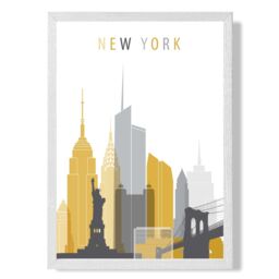 ARTZE New York Yellow & Grey City Skyline Framed Print SIZE: A2 with White Frame - Size: A4 - thumbnail 1