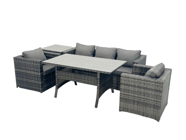 Fimous Outdoor Dining Table Sofa Set with Side Table Dark Grey Mixed - image 1