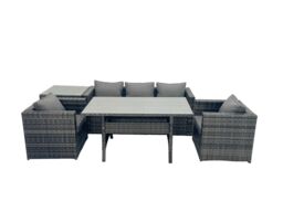 Fimous Outdoor Dining Table Sofa Set with Side Table Dark Grey Mixed - thumbnail 2
