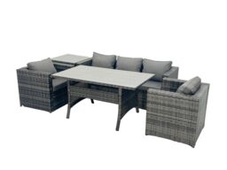 Fimous Outdoor Dining Table Sofa Set with Side Table Dark Grey Mixed - thumbnail 1