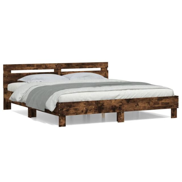 Berkfield Home Bed Frame without Mattress Smoked Oak 160x200 cm in Brown - image 1