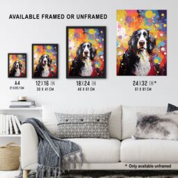 "Artery8 Wall Art Print English Springer Spaniel Dog Lover Gift Pet Portrait Colourful Vibrant Artwork Painting Art Framed - Size: W12"" x H16""" - thumbnail 3