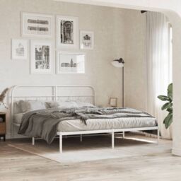 Berkfield Home Metal Bed Frame without Mattress with Headboard White 160x200cm - Size: 160x200 cm - thumbnail 1