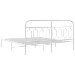 Berkfield Home Metal Bed Frame without Mattress with Headboard White 160x200cm - Size: 160x200 cm - thumbnail 6