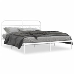 Berkfield Home Metal Bed Frame without Mattress with Headboard White 160x200cm - Size: 160x200 cm - thumbnail 2
