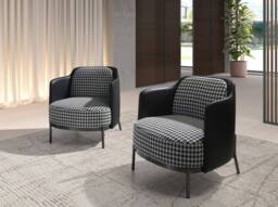Angel Cerda Black & White Fabric Armchair with Leatherette Back - thumbnail 3