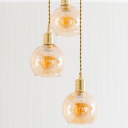 ValueLights Bellamy Amber Glass Globe 3 Drop Cluster Gold Ceiling Pendant Light - thumbnail 4