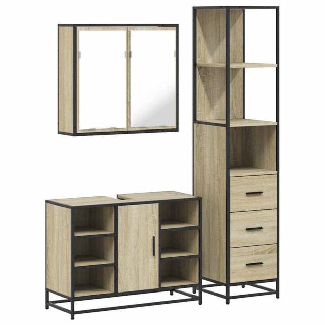 Berkfield Home 3 Piece Bathroom Furniture Set Sonoma Oak Engineered Wood in Light Brown - image 1