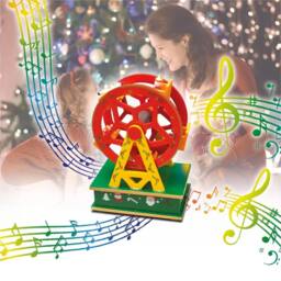 mysmartbuy Wooden Ferris Wheel Music Box Red & Green Wind-Up Festive Ornament - thumbnail 5