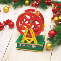 mysmartbuy Wooden Ferris Wheel Music Box Red & Green Wind-Up Festive Ornament
