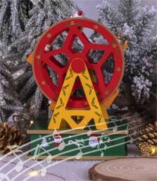 mysmartbuy Wooden Ferris Wheel Music Box Red & Green Wind-Up Festive Ornament - thumbnail 3