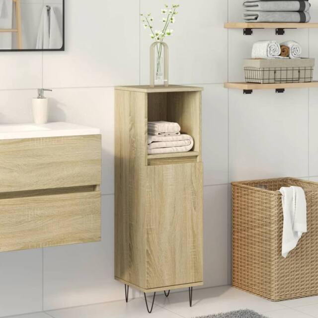 Berkfield Home Practical Bathroom Cabinet Sonoma Oak 30x30x100 cm Engineered Wood in Light Brown - Size: 30 x 30 x 100 cm - image 1
