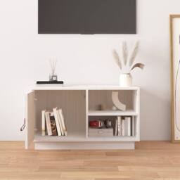 Berkfield Home TV Cabinet White 70x34x40 cm Solid Wood Pine - Size: 70 x 34 x 40 cm - thumbnail 3