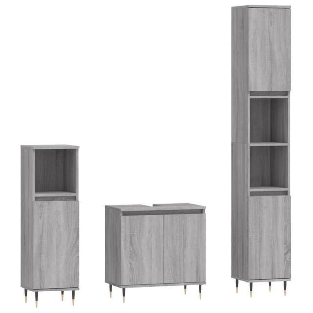 Berkfield Home 3 Piece Bathroom Cabinet Set Grey Sonoma Engineered Wood - image 1