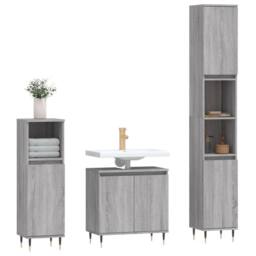 Berkfield Home 3 Piece Bathroom Cabinet Set Grey Sonoma Engineered Wood - thumbnail 3