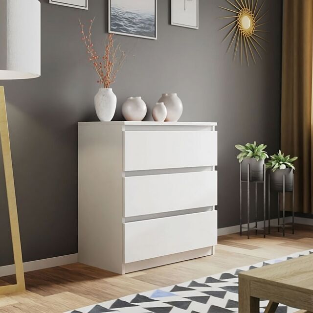 LUXURY LIFE Carlton Matt Chest of Drawers 3 Drawer Cabinet in White - image 1