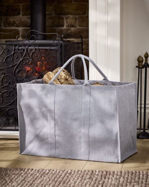 Dibor Traditional French Grey Fireplace Firewood Log Storage Jute Bag H40 x W60cm - image 1