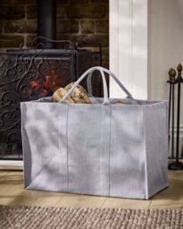 Dibor Traditional French Grey Fireplace Firewood Log Storage Jute Bag H40 x W60cm