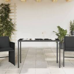 Berkfield Home Garden Table with Glass Top Black 115x54x74 cm Poly Rattan - Size: 115 x 54 x 74 cm - thumbnail 3