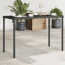 Berkfield Home Garden Table with Glass Top Black 115x54x74 cm Poly Rattan - Size: 115 x 54 x 74 cm - thumbnail 2