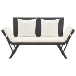 Berkfield Home Beautiful Garden Bench with Cushions Black 176 cm Poly Rattan - thumbnail 3