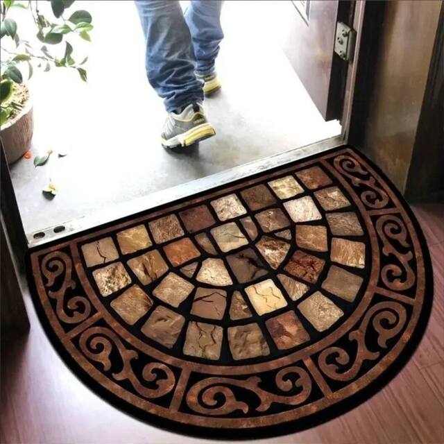Havendro 2PCS Outdoor Door Mat Slate Effect Half Moon Anti-slip Rubber - Size: 80 cm x 50 cm - image 1