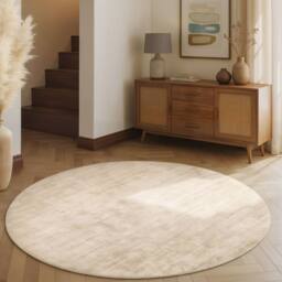 THE RUGS Vikosa Jane Viscose Soft Plain Rug Living Room in Cream - Size: 150 cm diameter - thumbnail 5