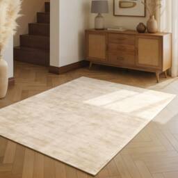 THE RUGS Vikosa Jane Viscose Soft Plain Rug Living Room in Cream - Size: 150 cm diameter - thumbnail 3