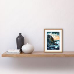 Artery8 Wall Art Print Giant's Causeway Northern Ireland Basalt Formations & Polygonal Clouds Modern Watercolour Painting Artwork Framed 9X7 Inch - thumbnail 2