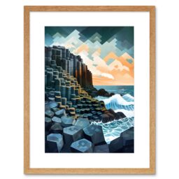 Artery8 Wall Art Print Giant's Causeway Northern Ireland Basalt Formations & Polygonal Clouds Modern Watercolour Painting Artwork Framed 9X7 Inch - thumbnail 1