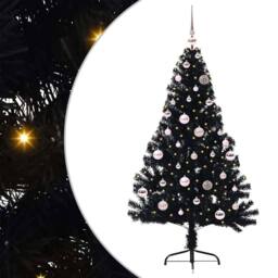 Berkfield Home Beautiful Artificial Pre-lit Christmas Tree Black 150 cm PVC - thumbnail 2