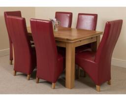 Thats Furniture Richmond 140-220cm Oak Extending Dining Table & 6 Lola Leather Chairs in Red