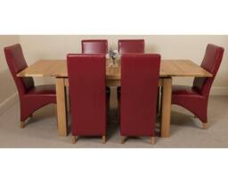 Thats Furniture Richmond 140-220cm Oak Extending Dining Table & 6 Lola Leather Chairs in Red - thumbnail 2