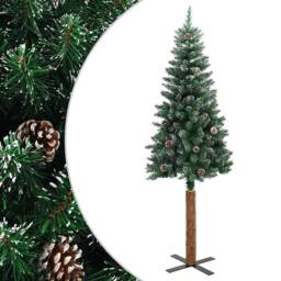 Berkfield Home Slim Christmas Tree with Real Wood & White Snow Green 180 cm - thumbnail 2