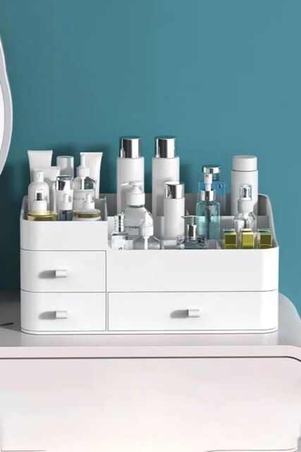 Living and Home Makeup Organizer Cosmetics Storage with Drawers Large Capacity Organiser for Vanity Desk in White - image 1