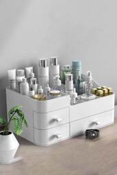 Living and Home Makeup Organizer Cosmetics Storage with Drawers Large Capacity Organiser for Vanity Desk in White - thumbnail 2
