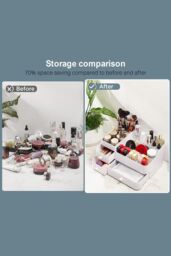 Living and Home Makeup Organizer Cosmetics Storage with Drawers Large Capacity Organiser for Vanity Desk in White - thumbnail 5