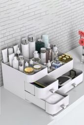 Living and Home Makeup Organizer Cosmetics Storage with Drawers Large Capacity Organiser for Vanity Desk in White - thumbnail 3