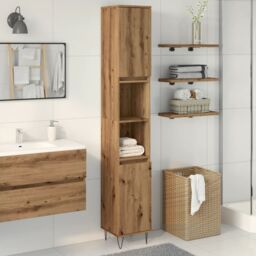 Berkfield Home Bathroom Cabinet Artisan Oak 30x30x190 cm Engineered Wood in Brown - Size: 30 x 30 x 190 cm - thumbnail 3