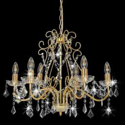 Berkfield Home Chandelier with Crystal Beads Golden Round 6 x E14 in Gold - thumbnail 3