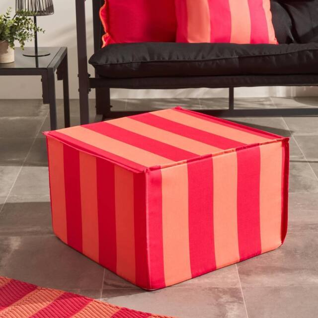 OHS Stripe Print Garden Pouffe Outdoor Stool Footrest Table Side Chair in Orange - image 1
