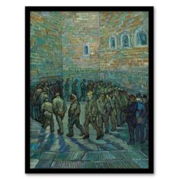 Artery8 Penitentiary Prisoners Exercising Van Gogh Framed Wall Art Print in Blue - Size: A4 - thumbnail 1