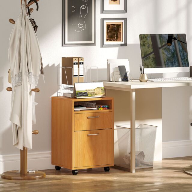 HOMCOM 60cm Filing Cabinet with Drawers & Open Shelf, Natural - image 1