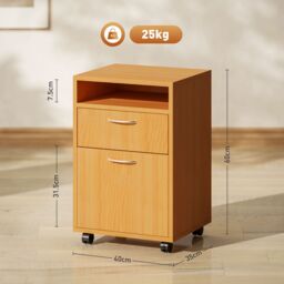 HOMCOM 60cm Filing Cabinet with Drawers & Open Shelf, Natural - thumbnail 3