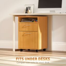 HOMCOM 60cm Filing Cabinet with Drawers & Open Shelf, Natural - thumbnail 6