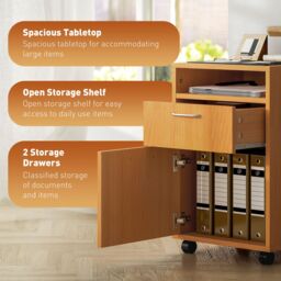 HOMCOM 60cm Filing Cabinet with Drawers & Open Shelf, Natural - thumbnail 4
