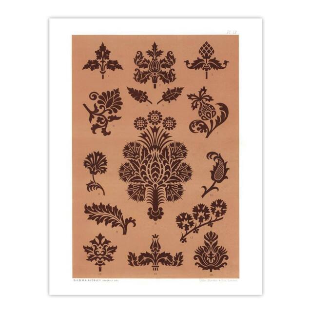 "Artery8 Medieval Botanical Pattern GA & MA Audsley Wall Art Print in Pink - Size: W18"" x H24""" - image 1